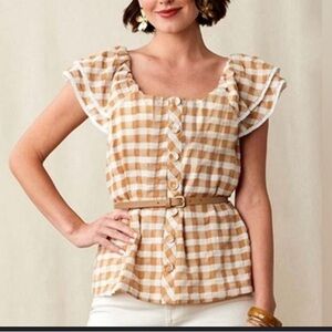 New! Matilda Jane Enchanted Garden Annabelle Plaid Off-Shoulder Blouse large